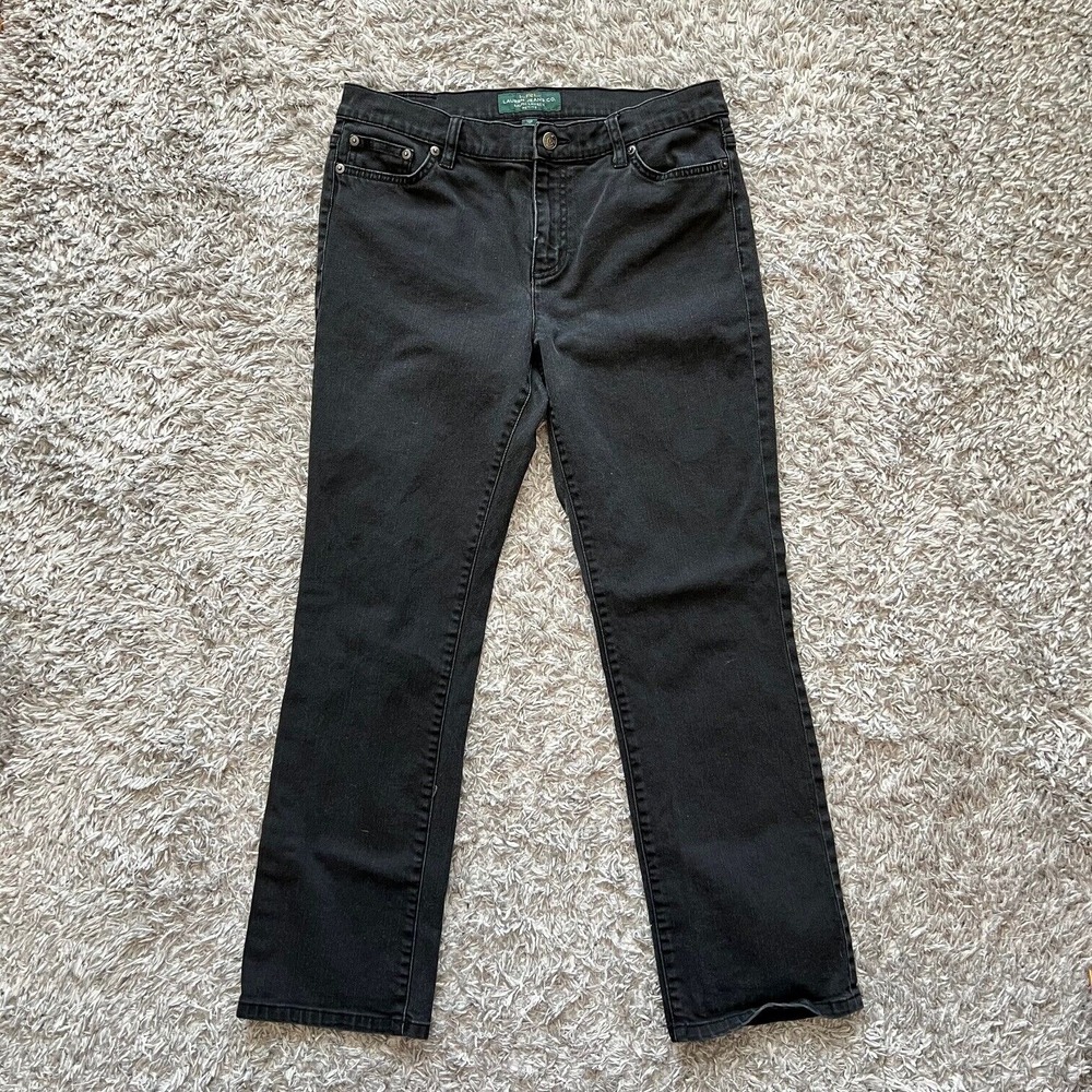 LRL Ralph Lauren Jeans Co Sz 10P Black Classic Straight Denim Women's Designer - Picture 2 of 11